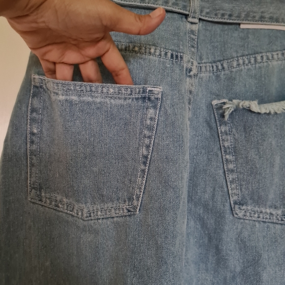 Zimmermann Denim 1 Faded Blue Distressed Knee Lenght with Waist Strap Belt Skirt - Picture 9 of 11